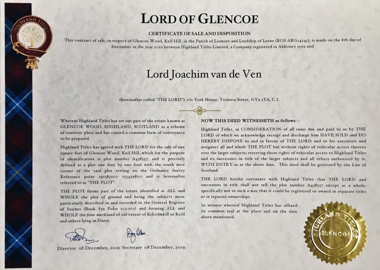 Zertifikat Lord of Glencoe - Whisky-Tasting mit Joachim van de Ven